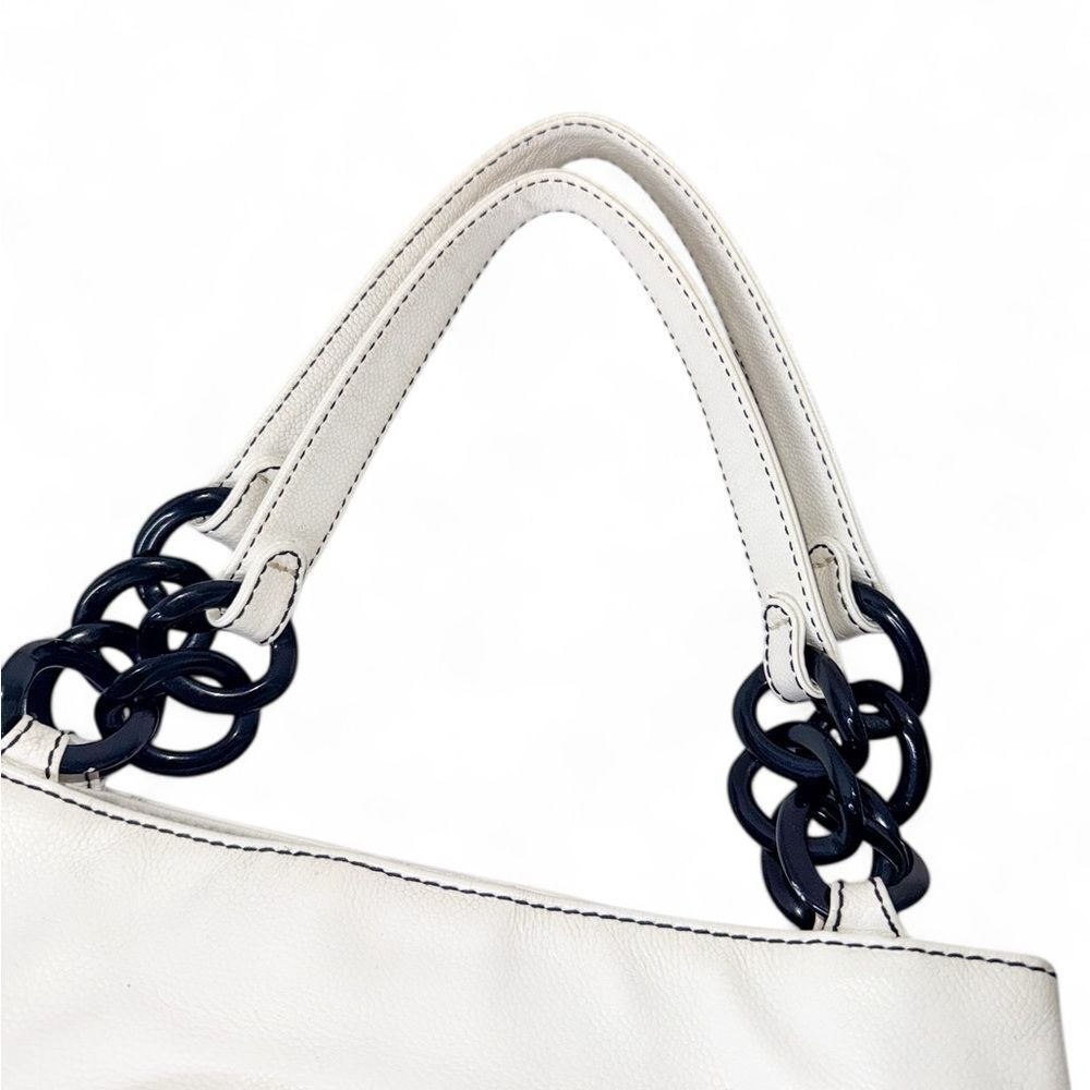 Rare Vintage CHANEL Black and White CC Logo Chain Dual Top Handle Tote - Picture 10 of 16